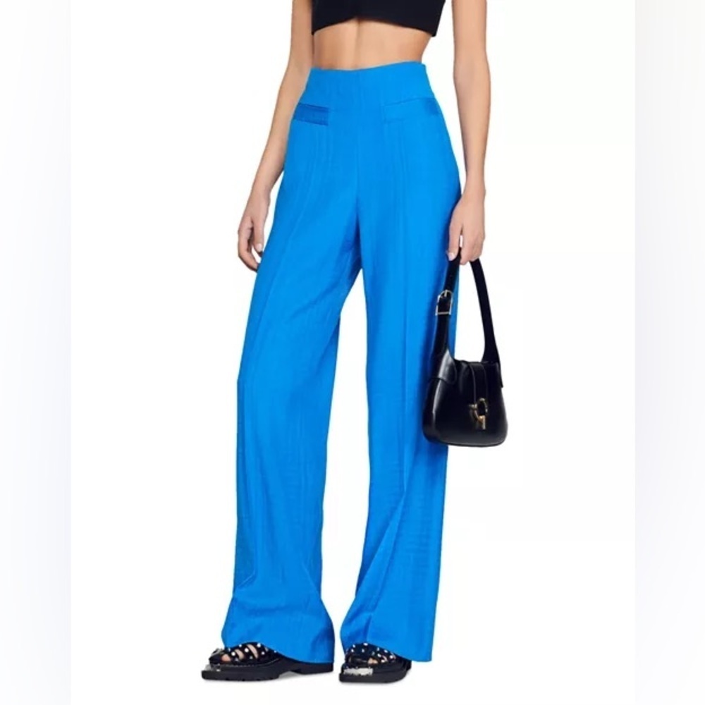 Sandro Blue High Waist Wide Leg Pants Size 4
